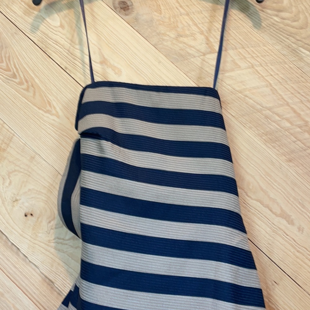 BCBG Maxazria navy and taupe striped strapless dress. - Picture 5 of 5